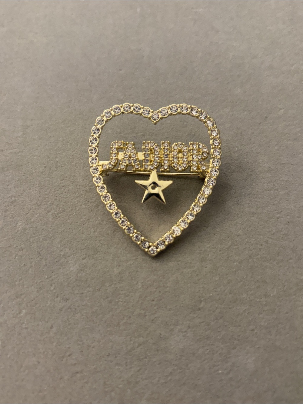 Gold Crystal Heart Brooch